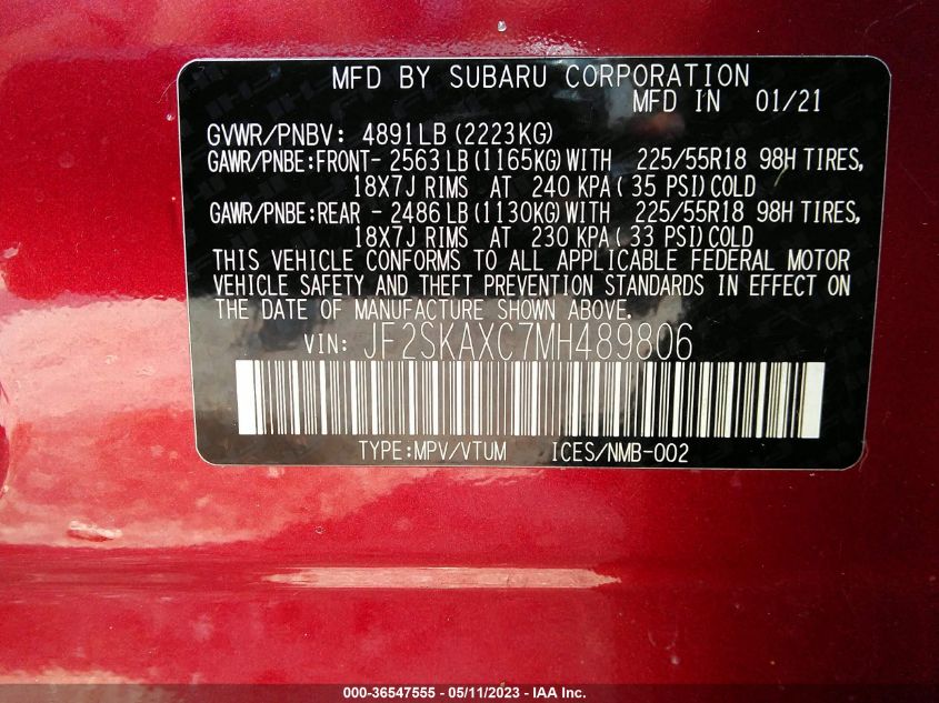 2021 SUBARU FORESTER TOURING - JF2SKAXC7MH489806