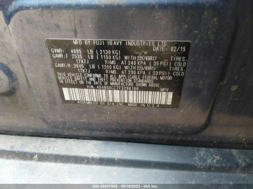 2015 SUBARU OUTBACK 2.5I PREMIUM - 4S4BSACC7F3296166