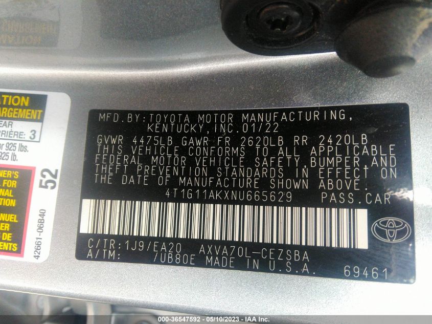 2022 TOYOTA CAMRY SE - 4T1G11AKXNU665629