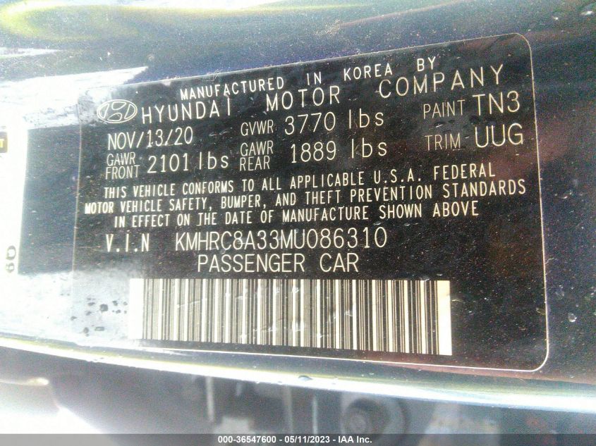 2021 HYUNDAI VENUE DENIM - KMHRC8A33MU086310