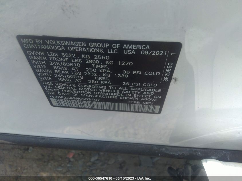 2022 VOLKSWAGEN ATLAS 2.0T SE - 1V2DP2CA9NC503107