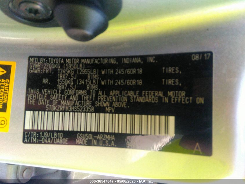 2017 TOYOTA HIGHLANDER XLE - 5TDKZRFH3HS523358