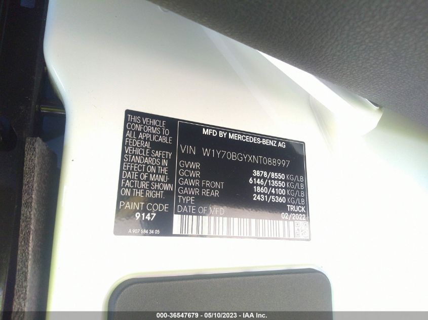 2022 MERCEDES-BENZ SPRINTER CARGO VAN W1Y70BGYXNT088997