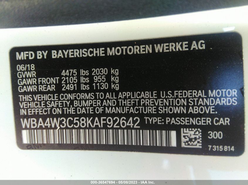 2019 BMW 4 SERIES 430I - WBA4W3C58KAF92642