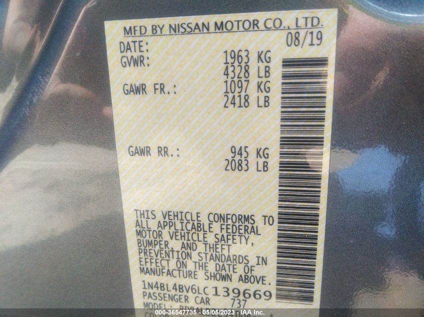 2020 NISSAN ALTIMA 2.5 S - 1N4BL4BV6LC139669