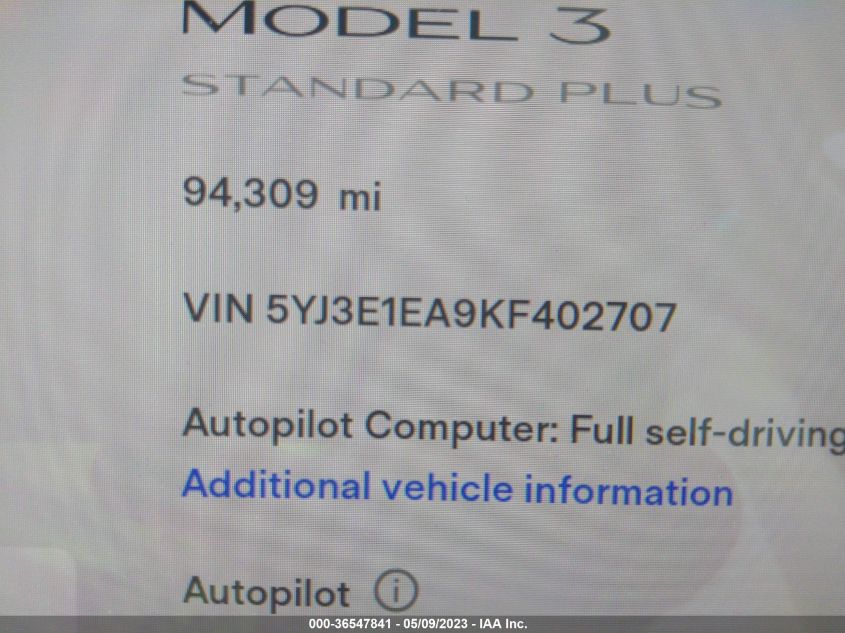 2019 TESLA MODEL 3 RANGE - 5YJ3E1EA9KF402707
