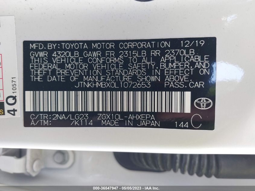 2020 TOYOTA C-HR LE/XLE/LIMITED - JTNKHMBX0L1072653