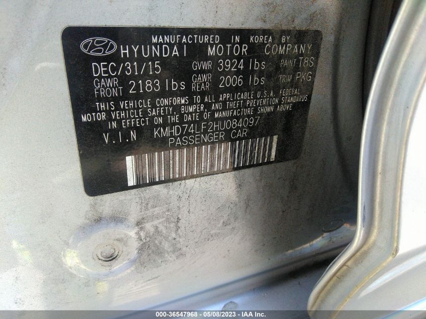 2017 HYUNDAI ELANTRA SE - KMHD74LF2HU084097