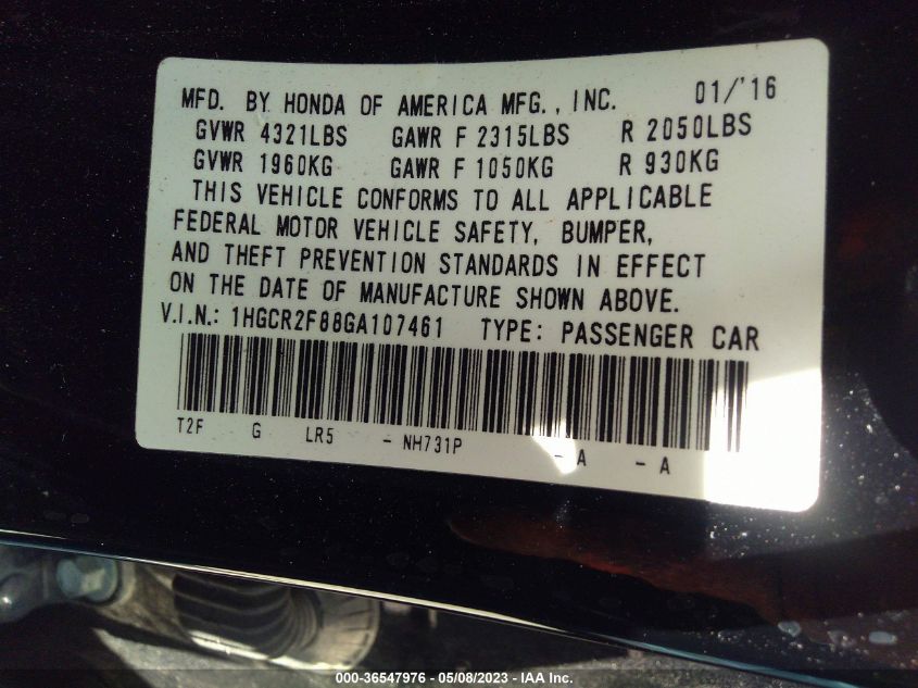 2016 HONDA ACCORD SEDAN EX-L - 1HGCR2F88GA107461