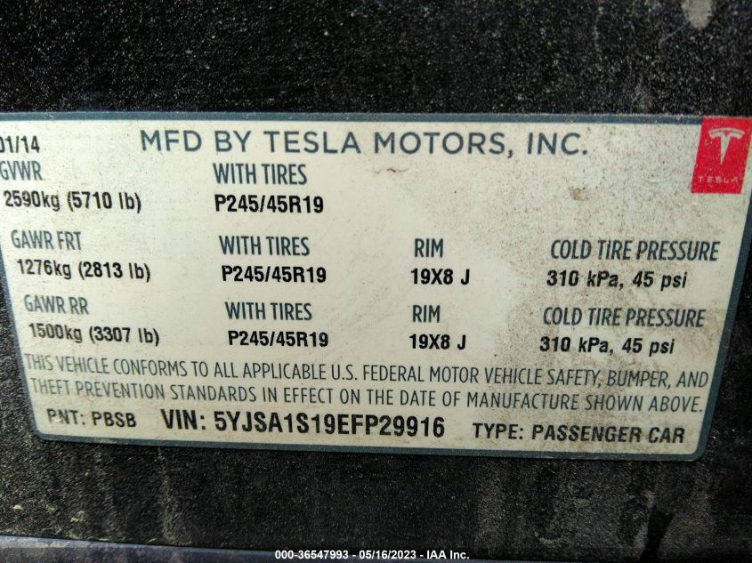 2014 TESLA MODEL S 60 KWH BATTERY - 5YJSA1S19EFP29916
