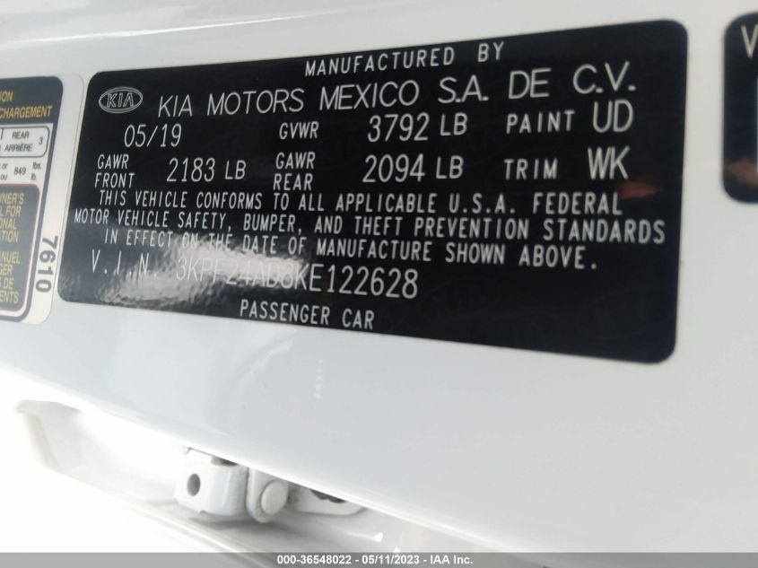 2019 KIA FORTE LXS - 3KPF24AD8KE122628