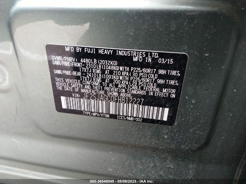 2015 SUBARU FORESTER 2.5I PREMIUM - JF2SJAGC0FH812227