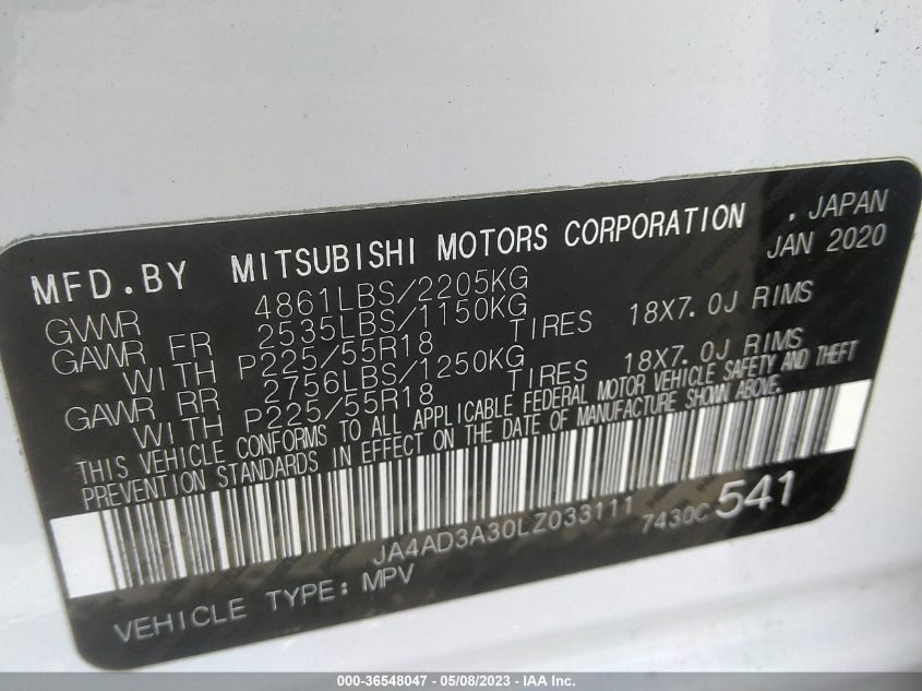 2020 MITSUBISHI OUTLANDER SE/SEL/LE/SP - JA4AD3A30LZ033111