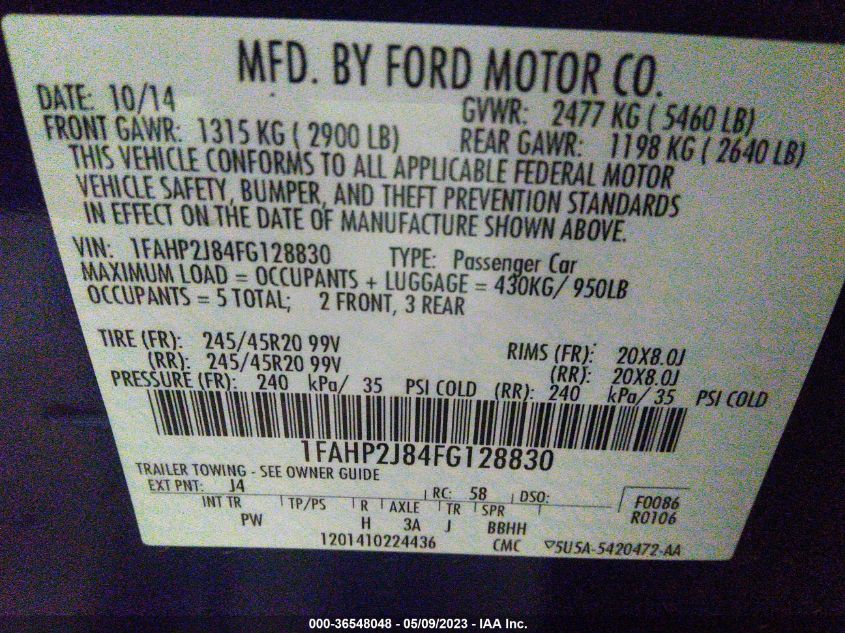 2015 FORD TAURUS LIMITED - 1FAHP2J84FG128830