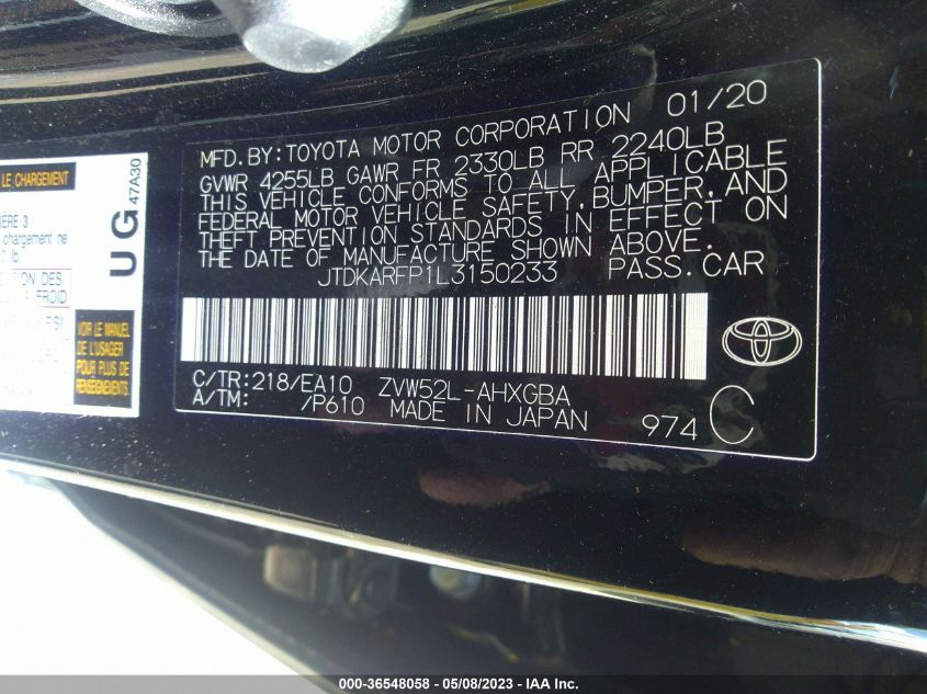 2020 TOYOTA PRIUS PRIME LE/XLE/LIMITED - JTDKARFP1L3150233