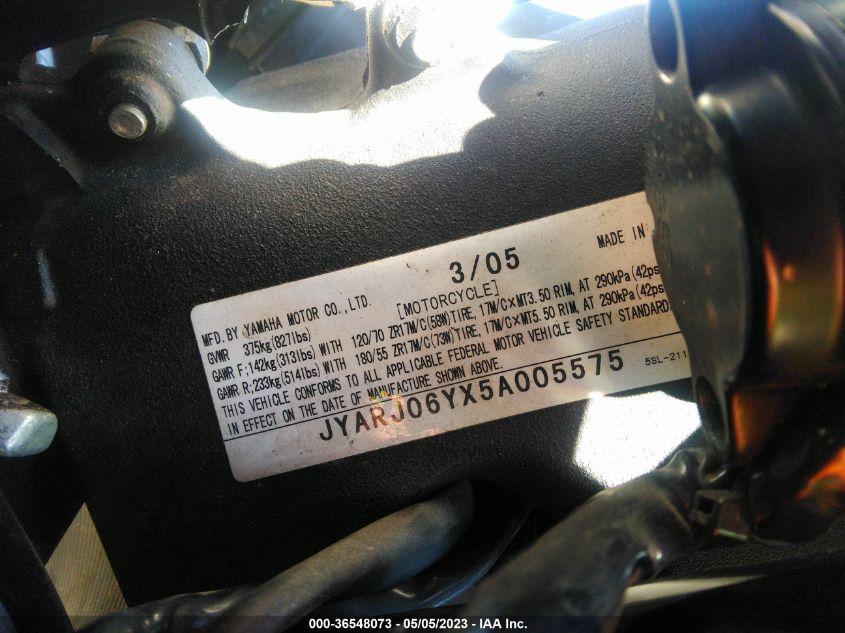 2005 YAMAHA YZFR6 L JYARJ06YX5A005575
