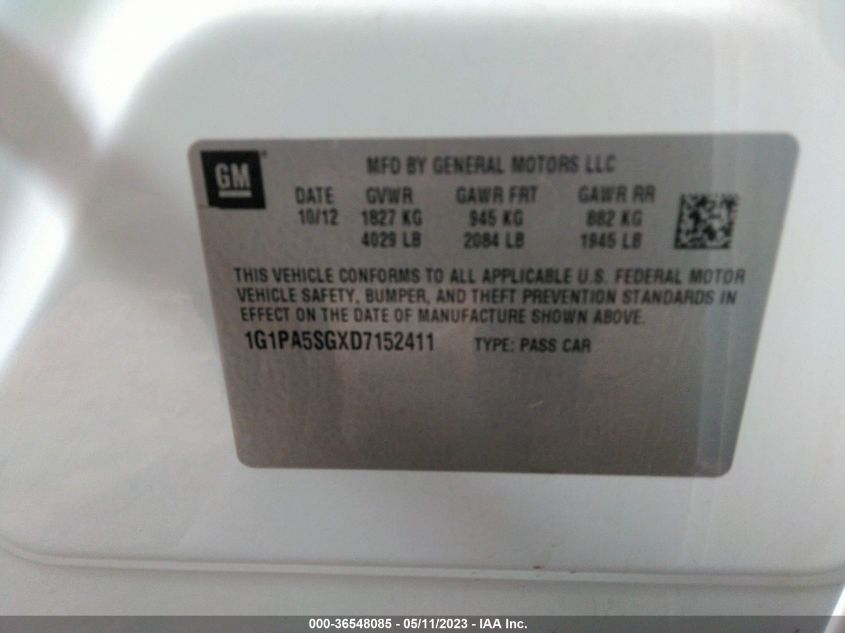 2013 CHEVROLET CRUZE LS - 1G1PA5SGXD7152411