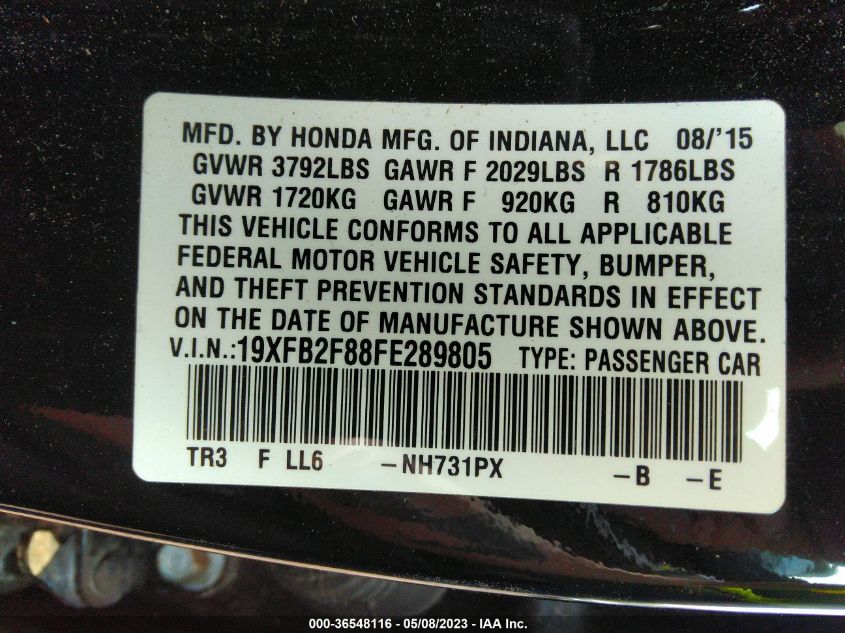 2015 HONDA CIVIC SEDAN EX - 19XFB2F88FE289805