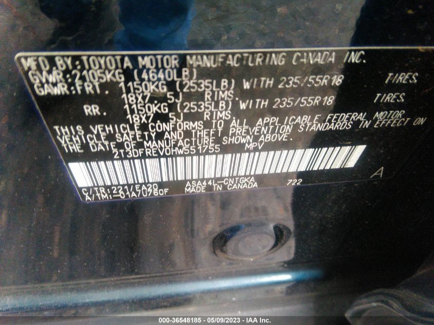 2017 TOYOTA RAV4 LIMITED/PLATINUM - 2T3DFREV0HW551755