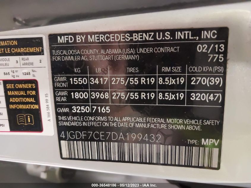 2013 MERCEDES-BENZ GL-CLASS GL 450 4JGDF7CE7DA199432