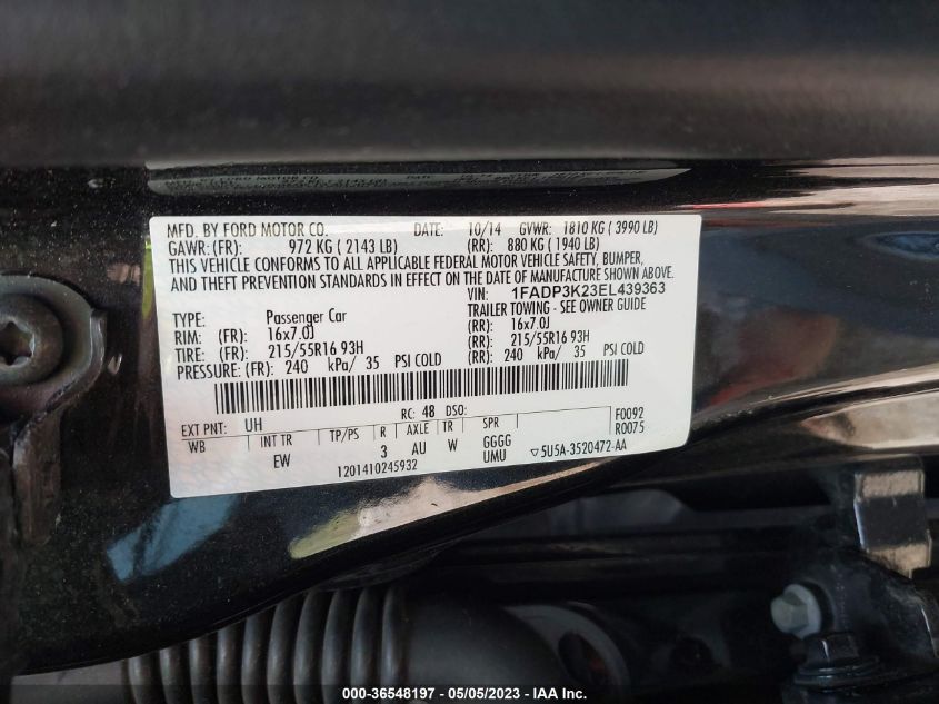 2014 FORD FOCUS SE - 1FADP3K23EL439363