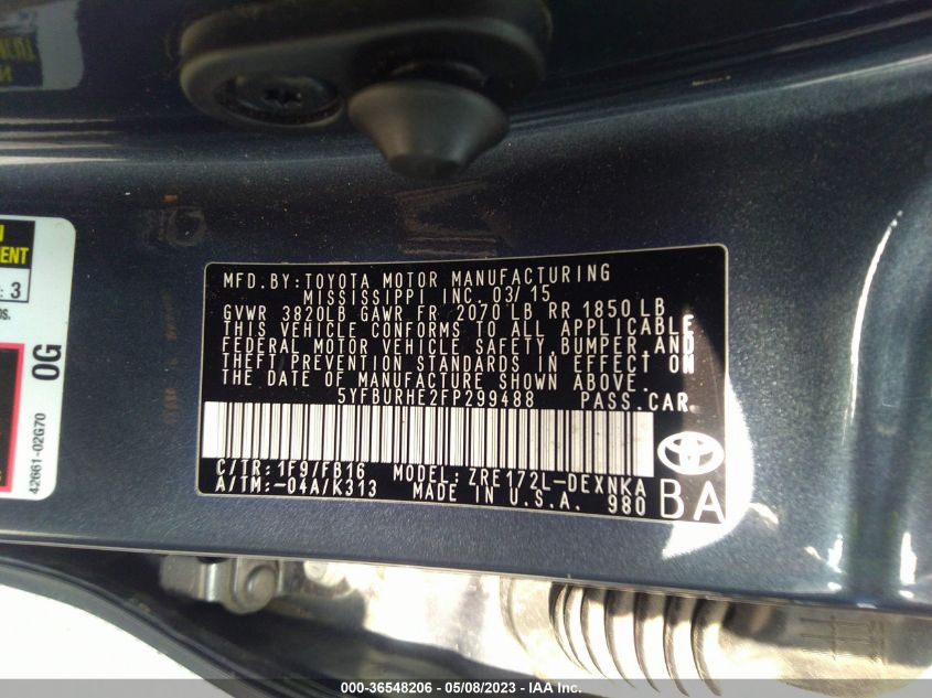 2015 TOYOTA COROLLA L/LE/S/S PLUS/LE PLUS - 5YFBURHE2FP299488