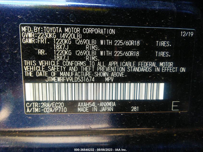 2020 TOYOTA RAV4 HYBRID XSE - JTMEWRFV9LD531674