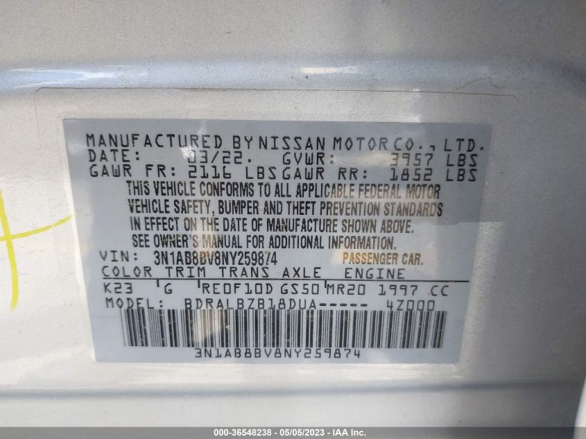 2022 NISSAN SENTRA S - 3N1AB8BV8NY259874