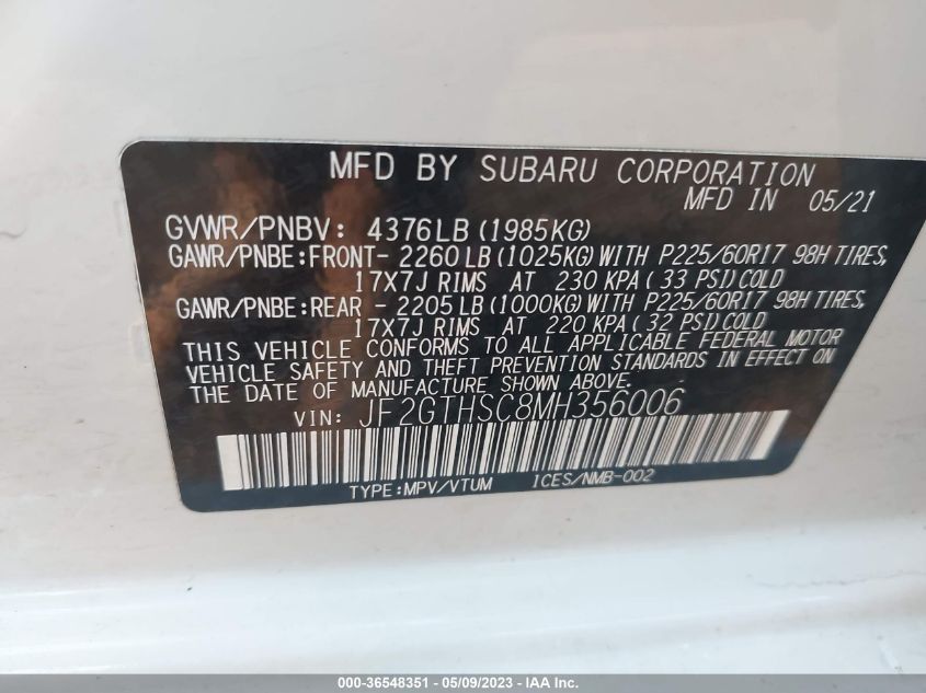 2021 SUBARU CROSSTREK SPORT - JF2GTHSC8MH356006