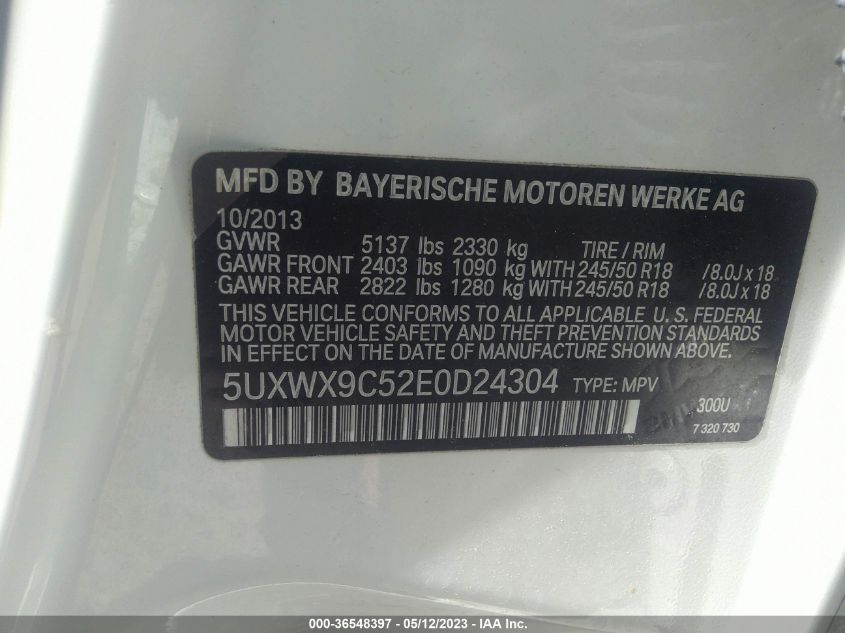 2014 BMW X3 XDRIVE28I - 5UXWX9C52E0D24304