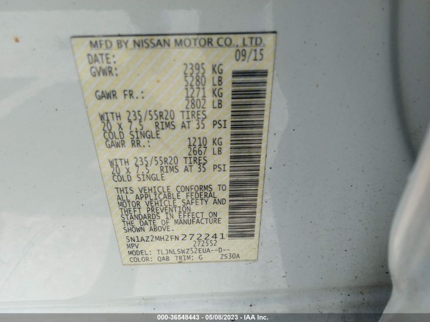2015 NISSAN MURANO PLATINUM - 5N1AZ2MH2FN272241