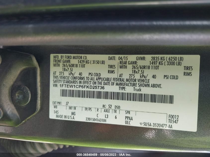 2015 FORD F-150 XL/LARIAT/XLT - 1FTEW1CP6FKD25736