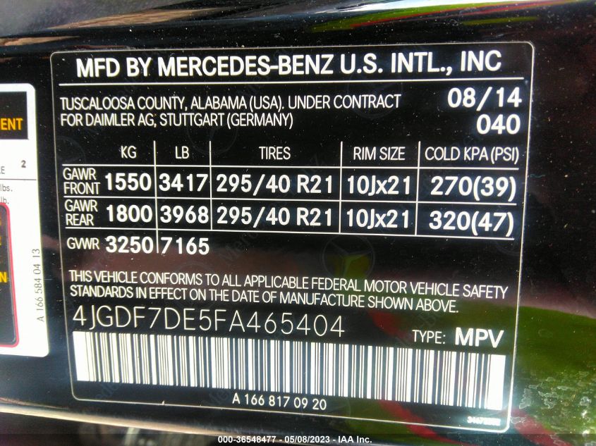 2015 MERCEDES-BENZ GL-CLASS GL 550 - 4JGDF7DE5FA465404