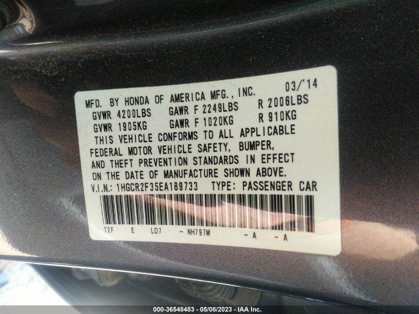 2014 HONDA ACCORD SEDAN LX - 1HGCR2F35EA189733