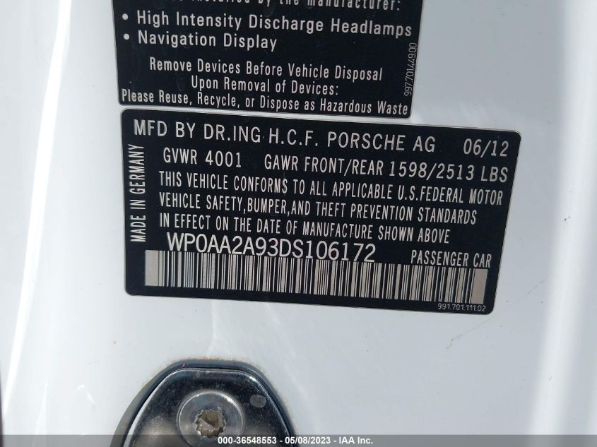 2013 PORSCHE 911 CARRERA - WP0AA2A93DS106172