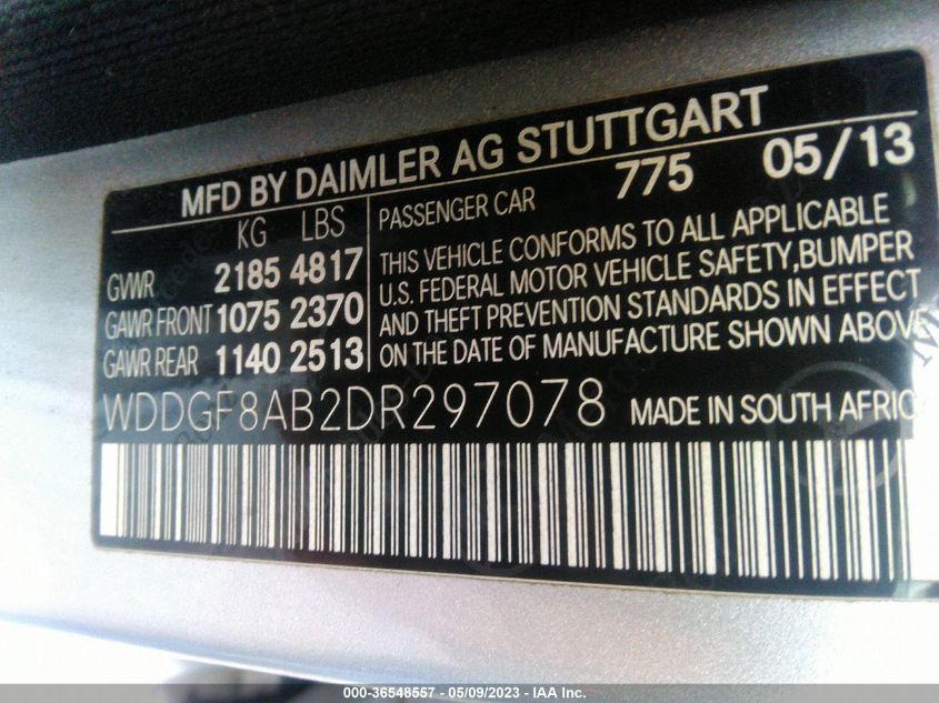 2013 MERCEDES-BENZ C-CLASS C 300 - WDDGF8AB2DR297078