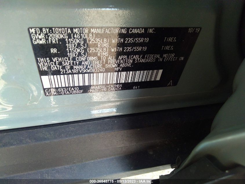 2019 TOYOTA RAV4 XLE PREMIUM - 2T3A1RFV5KW083240