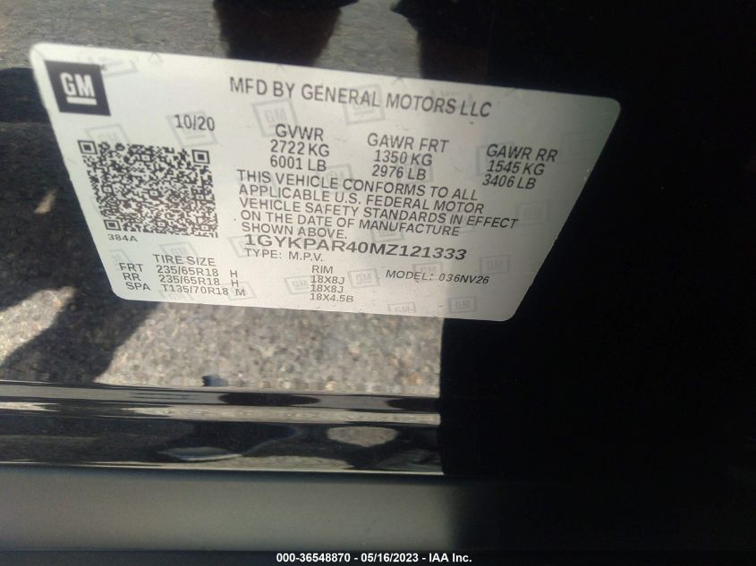 2021 CADILLAC XT6 LUXURY - 1GYKPAR40MZ121333
