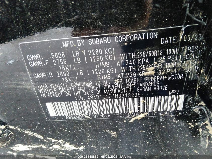 2022 SUBARU OUTBACK LIMITED XT - 4S4BTGND1N3213299