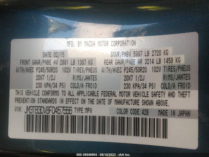 2015 MAZDA CX-9 GRAND TOURING JM3TB3DV8F0457556