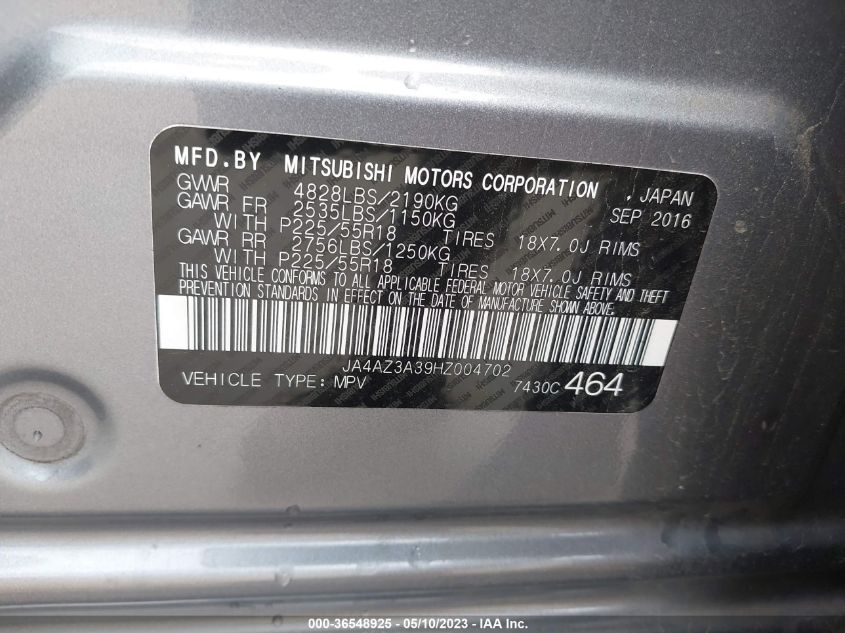 2017 MITSUBISHI OUTLANDER SE/SEL - JA4AZ3A39HZ004702