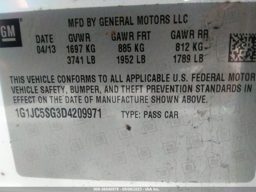 2013 CHEVROLET SONIC LT - 1G1JC5SG3D4209971