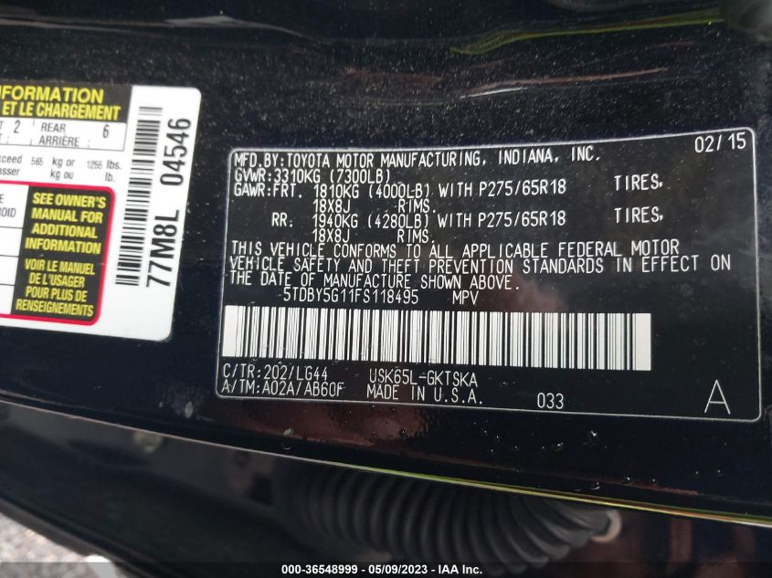 2015 TOYOTA SEQUOIA SR5 - 5TDBY5G11FS118495