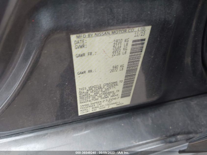 2014 NISSAN ALTIMA 2.5 SL - 1N4AL3AP6EN252067