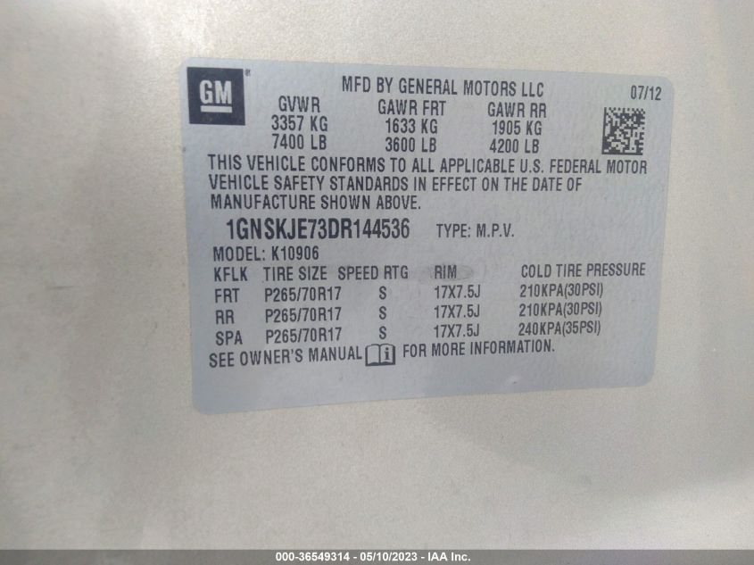 2013 CHEVROLET SUBURBAN LT - 1GNSKJE73DR144536