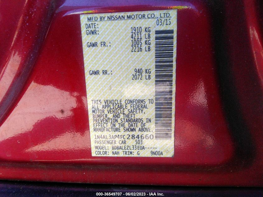 2015 NISSAN ALTIMA 2.5 S - 1N4AL3AP4FC284660