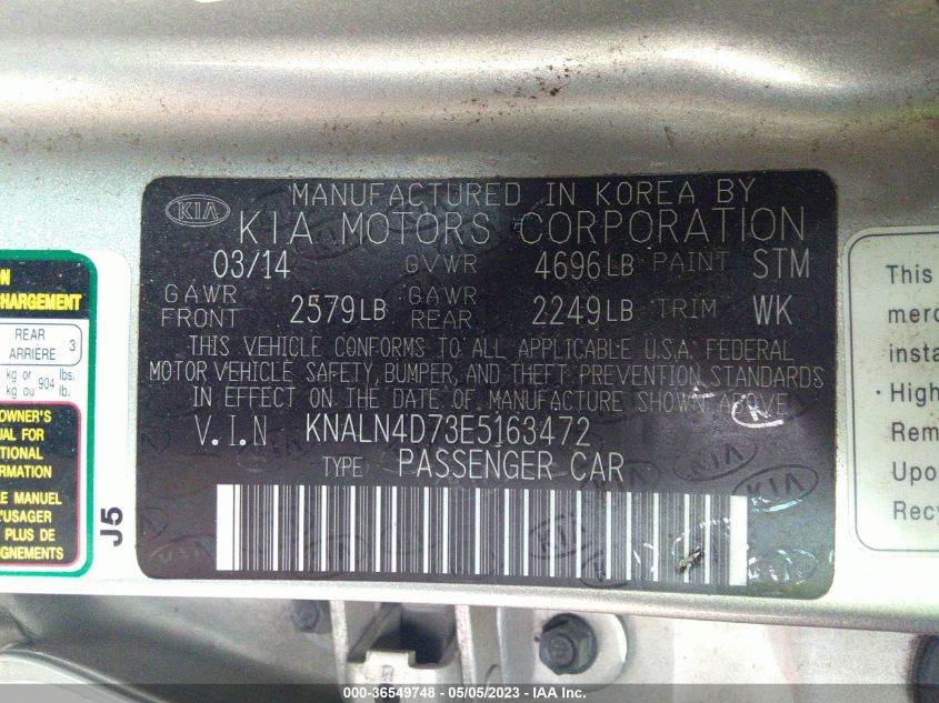 2014 KIA CADENZA PREMIUM KNALN4D73E5163472