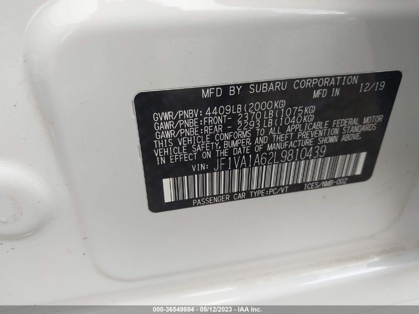 2020 SUBARU WRX - JF1VA1A62L9810439