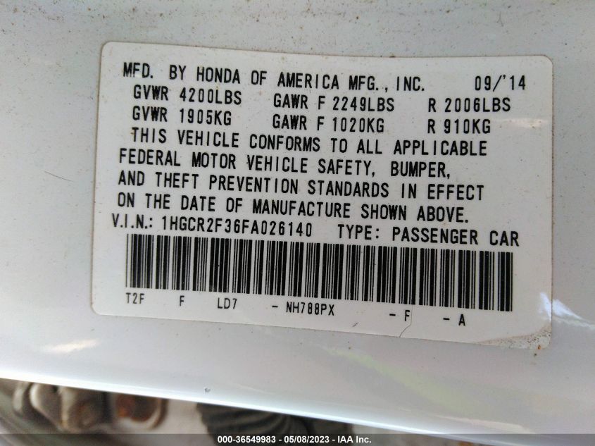 2015 HONDA ACCORD SEDAN LX - 1HGCR2F36FA026140