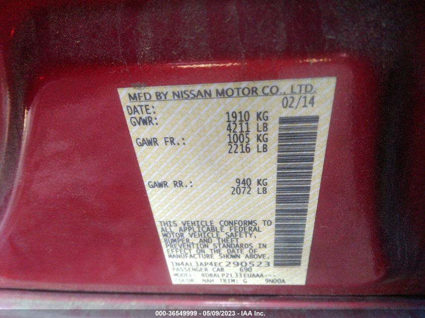 2014 NISSAN ALTIMA 2.5 - 1N4AL3AP4EC290523